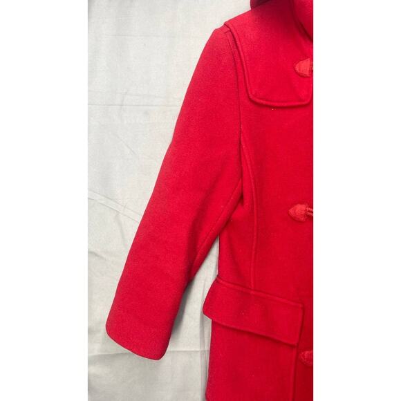 Benetton Wool Duffle Toggle Peacoat Sz S Red Hooded Classic Paddington Bear - Picture 8 of 13